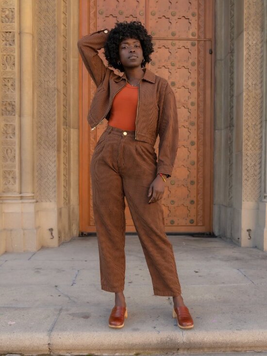 Big Bud Press Pants - Big Bud Press Brown & Black Checkered Trousers, Sz 1XL, PETITE